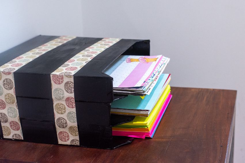 organize scrapbook paper | diy cardboard box paper storage