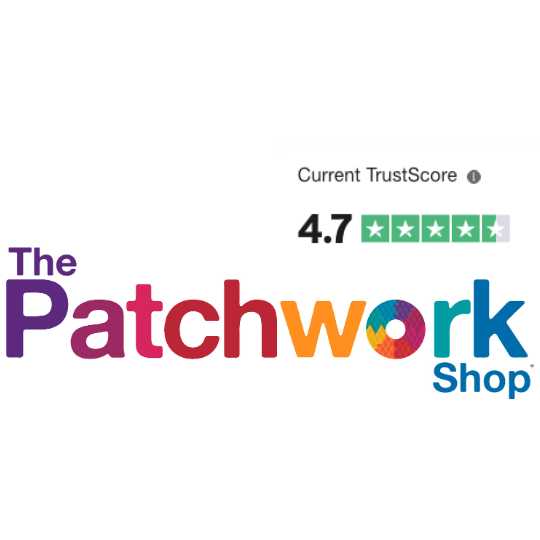 The Patchwork Shop logo in colorful letters with a TrustScore of 4.7 out of 5 stars displayed above it.