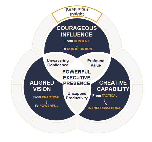 9 part model of powerful executive presence to assist finance leaders in building their personal brand